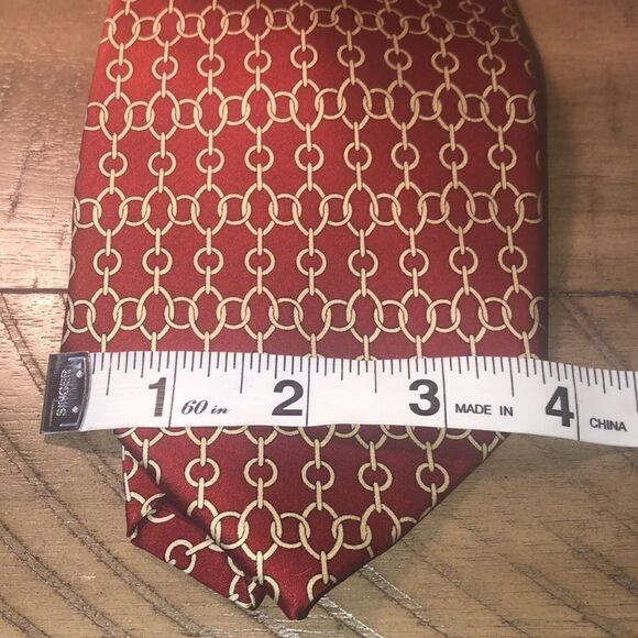 Vintage St Loren Silk Gold Chainlink Print Tie. Made in Italy 🇮🇹 WOW in Red! - Picture 5 of 10